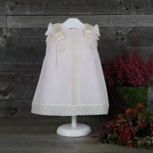 Vestido tipo faldón rosa y beige