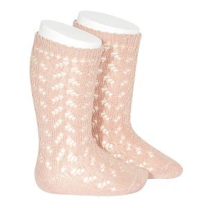 Calcetines altos algodón cálido calados Rosa Empolvado (544)