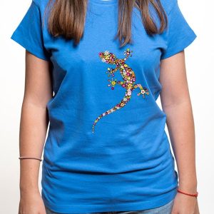 Camiseta para mujer de lagarto con flores coloridas