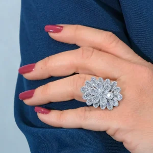 Anillo flor joya en plata orlas oval con circonitas