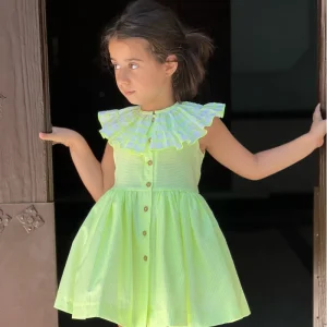 VESTIDO RAYAS FLÚOR AMARILLO MAXICUELLO LA PEPPA