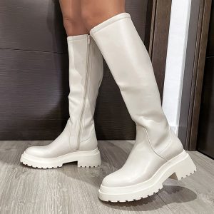 Botas altas planas beige