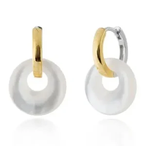 Pendientes aros plata bicolor con nacar colgando